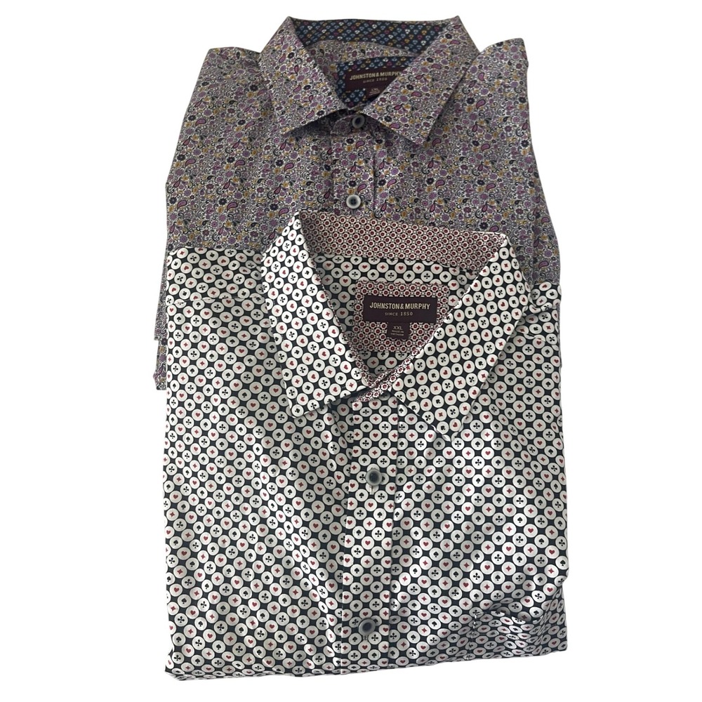 Johnston & Murphy Men's XXL Button‎ Shirt Bundle of 2, Paisley & Poker Print